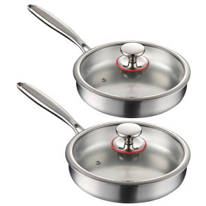 Premium 316 Stainless Steel Skillet with Lid Non-Stick Flat Bottom for Cooking Eggs Steaks and Breakfast Dishes