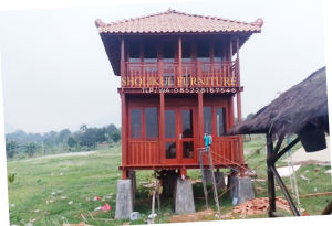 Gazebo Rumah Panggung 4m x 6m Tingkat Kayu Mahoni Atap Genting Tanah