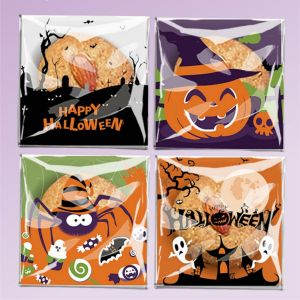 Túi Đựng Kẹo Halloween 100-300 Chiếc Bí Ngô Ma Dơi Tự Niêm Phong Đóng Gói Để Đựng Bánh Quy Trick-or-Treat Quà Tặng Trang Trí Tiệc
