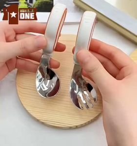 NĨA VÀ THÌA TẬP ĂN CHO BÉ BẰNG THÉP KHÔNG GỈ 316LĐÀO TẠO EM BÉ TỰ ĂN HỨNG THÚ HỌC ĂNCHỐNG RƠI CHỐNG OXY CHỐNG ĂN MÒN