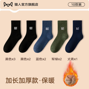 Thickened Mens Mid-calf Socks Autumn Winter Fleece Lined Embroidered Warm Cotton Polyester Blend Long Socks for Men