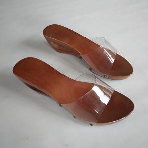 Sandal Kayu Slop Mika bening / Kelom Kijang 5 Cm Tali Mika Transparan