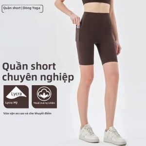Quần Short Tập Yoga Nữ Cạp Cao Màu Trơn Có Túi Thích Hợp Cho Chạy Bộ Tập Luyện Thể Dục Đạp Xe Và Các Môn Thể Thao Khác.
