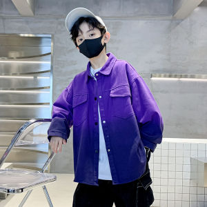 Boys Denim Shirt Spring Autumn Thin Gradient Style Casual Long Sleeve Cotton Polyester Blend Outerwear for Kids And Teenagers