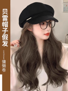 Fashionable Long Curl Wig Beret Hat Womens Full Head Cover Stylish Ageless Hair Cap Natural Hair Style High Temperature Silk