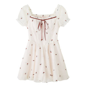Sweet French Style Floral Waist-cinching Short Dress