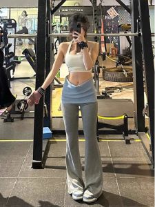 Low Waist Casual Pants Womens Color Block Yoga Pants Ultra Long Sporty Sweatpants Korean Style Commute Fashion