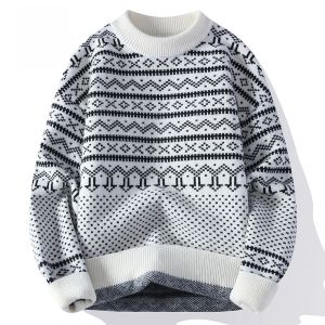 ROMON | Romon Mens Knitted Sweater Casual Thickened Hooded Round Neck Winter Fashionable Loose Fit Long Sleeve Polyester Blend