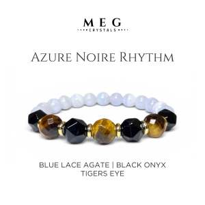 MEG Azure Noire Rhythm bracelet with Blue Lace Agate Black Onyx and Tigers Eye beads.