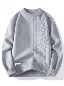 ROMON | Romon Mens Knitted Sweater Casual Loose Thick Warm Round Neck Pullover Solid Color Winter Fashion Youthful Style Long Sleeve