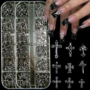 1Box Light Luxury Metal Alloy Cross Nail Art Charms Exquisite Minimalist Shinny Cross Punk Wind Nail Decorations DIY Cool Nails