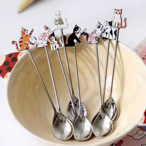 YESPERY ช้อนตักไอศกรีมช้อนกาแฟรูปแมว น่ารัก ช้อนชาช้อนตักขนมช้อนขนาดเล็ก 304 ทำจากสเตนเลส 304