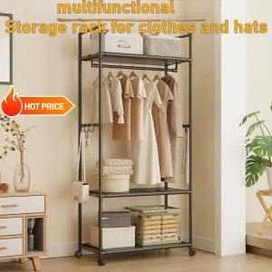 Clothes Storage Rack with Wheels - Space-Saving Coat Rack Durable Freestanding Clothes Organizer for Bedroom Dormitory