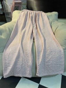 กางเกงขายาวลายสก็อตผู้หญิงบางหลวมสบาย ๆ กางเกงขายาวทรงหลวมสำหรับใส่กลางแจ้งในฤดูร้อน กางเกงขายาวระบายอากาศได้ดีแห้งเร็ว