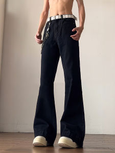 กางเกงยีนส์ทรงหลวมเอวสูงสีดำทรงหลวมสำหรับผู้ชาย กางเกงขายาวทรงตรงสำหรับฤดูใบไม้ร่วง กางเกงขายาวทรงยาวสำหรับผู้ชายสูง แฟชั่นสตรีทสไตล์อเมริกัน