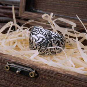 Viking Odin Warrior Rune Valknut Stainless Steel Ring Mens Creative Charm Locomotive Boyfriend Ring Jewelry Gift Wooden Box