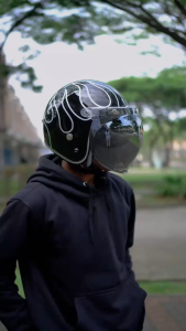 Kaca Helm retro Bubble Tiga Kancing Universal SNI Premium Visor Iridium Gradient