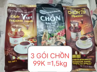combo 3 gói cafe (Chồn Thượng Hạng+Chồn Ban Mê+Chồn 79), Thơm, Béo, Ít đắng=1.5kg