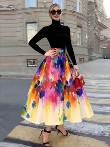 Printed Design Four season casual style multicolored half Skirt graffiti painted half skirt