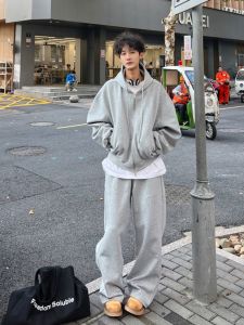 Autumn Winter Casual Mens Two-Piece Set Hoodie Sweatshirt Straight Leg Pants Cleanfit American Style Knife Edge Sweatpants