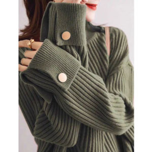 Soft Cozy Womens Knitted Sweater Half High Collar Loose Fit Thick Winter Design Versatile Slimming Lazy Style Long Sleeve Crew Neck