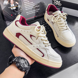 Mens Summer Breathable Mesh Low Top Sneakers Sporty Casual Shoes Thick Bottom Heightening Trendy White Shoes for Youth