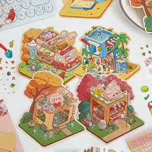 Pelekat Kartun 3D 卡通造景贴纸 3D Cartoon Diorama Sticker 手账装饰创意小屋立体贴 Mini House Creative Scene Sticker