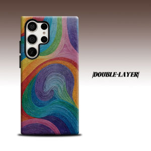 rainbow wave paint texture For Samsung Galaxy S26 S25 S24 A56 A36 Dual Layer Luxury Fashion Full Lens Protective Case