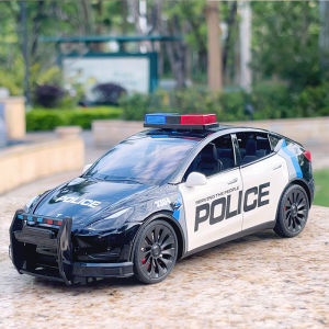 Tesla Model Y Alloy Diecast Police Car Toy เรซซิ่งโมเดลรถรีเพลย์สำหรับผู้ชายและผู้หญิง อุปกรณ์เล่นกับของเล่นตัวต่อแบบจำลองรถส่วนบุคคล