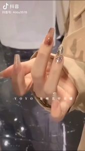 Bộ 24 móng tay giả dài - Z 530- sang trọng đính đá dự tiệc cho nữ màu nnâu - Kèm keo SILICON dán móng CÓ ẢNH SP THẬT