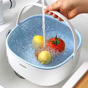 Portable Double Drain Basket Bowl Washing Kitchen Strainer Noodle Vegetable Fruit Basket Washing Cleaning Colander Tool