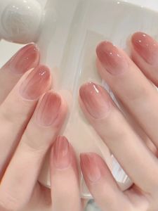 Short Ice Transparent Nude Color Fake Nails Easy Wear White Enhancing Simple Design Student Friendly Nail Art Tips And Stickers