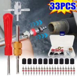 33pcs/set Car Motorcycle Copper Valve Core Kit Tire Tire Valve Stem Removal Tool Tire Cleaning Repair Tool Auto Accessories
