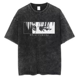 Bandai | Anime Attack on Titan Retro Washed T-shirt Mens and Womens Summer Clothing Breathable Harajuku Top Streetwear Peripheral Tee