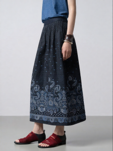 Cashew Pattern Denim Skirt