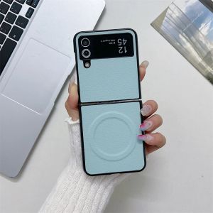 Business PU Leather Magsafe Case for Samsung Galaxy Z Flip 3 4 5 6 PC Shockproof Magnetic Wireless Charging Flip 6 Z Flip5 Cover