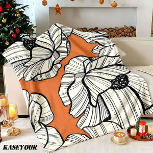 Beast Kingdom | Orange Flowers Winter Summer Flannel Blanket Throw Fleece Soft Fuzzy Plush Cozy Fleece Blankets for Sofa Ideal Gifts