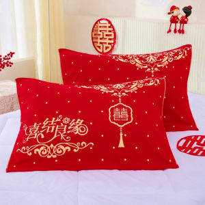 Thickened Pure Cotton Red Wedding Pillowcases 6 Layers Couple Gift Bedding Accessories Single Person Pillow Use
