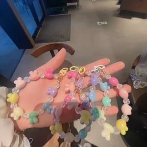 Macaron Color UV Rabbit Phone Bag Hanging Rope Ins Style Handmade Beaded Rabbit Phone Chain Wrist