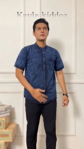 Kayla Kiddoz Denim Kemeja Koko Lengan Pendek Kemko Cowok Muslim Kekinian