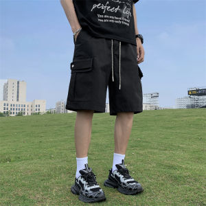 Japanese Style Mens Workwear Shorts Summer Trendy Vintage Sports Loose Straight Casual Five-Quarter Pants with Big Pockets