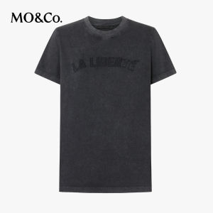 MoCo Dirty Fit Short Sleeve T-Shirt round Neck Patchwork Embroidery Slogan Worn out Style Cotton Streetwear Summer Top