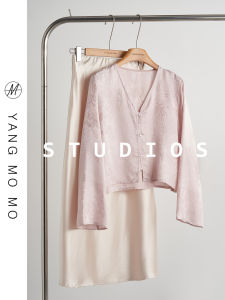 New Chinese Style V-neck Embroidered Shirt Zen Spirit Set Womens Fashionable Top Half Skirt Early Autumn Collection