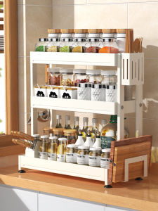 BW | Kitchen Multi-Function Storage Rack Salt Sauce Vinegar Condiment Organizer Clamp on Countertop Spice Holder Metal Material
