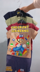 Setelan Baju bayi anak laki laki motif karakter SUPER MARIO usia baby 3-15 bulan - Bisa COD !