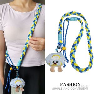 Dopamine Color Contrast Long Crossbody Phone Lanyard Outdoor Shell Anti-Loss Chain Plush Toy Nylon Braided Line Material