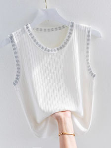 chaqi | White Strapless Knitted Ice Silk Vest Womens Summer Outerwear Spring Autumn Suit Inner Match Sleeveless Beautiful Back Top