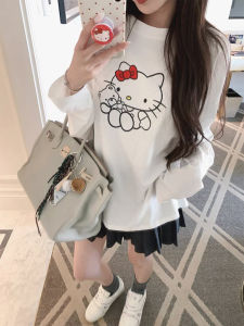 Korean Style Long Sleeve Pure Cotton Loose Womens T-shirt Kitty Cat Print Autumn Fashionable Base Layer Shirt Commute Style