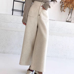 Fancy Super Nice Woolen Thickening Wide Leg Pants Women 2024 Fall and Winter New Arrival Casual Loose Western Style High Waist Pants