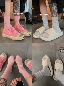 High Quality Pure Cotton Antibacterial Anti Odor Solid Color Chunky Socks Versatile Slimming Maternity Socks IJIO Minimalist Style
